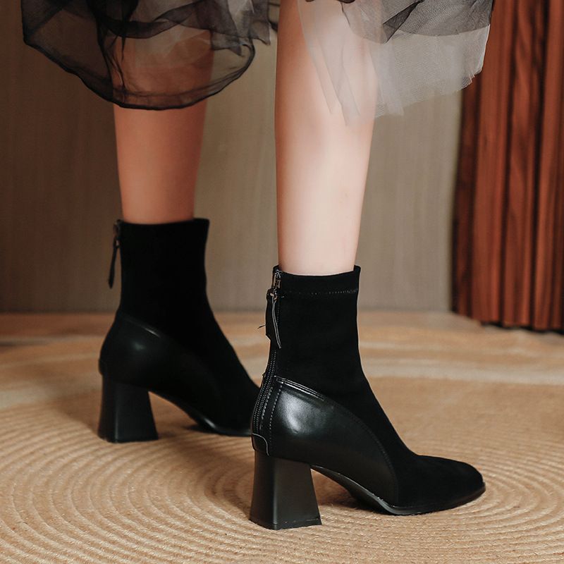 2025 British Style Women's High Heel Martin Boots, Autumn And Winter Large Size Chunky Heel Square Toe Ankle Boots, Plus Size Wome_vogvips.com