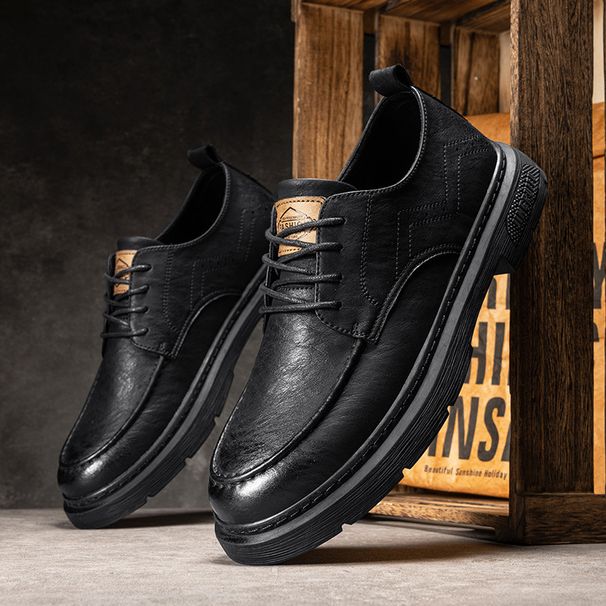 New British Style Height-Increasing Business Casual Simple Solid Color Lace-Up Soft Panel Men's Shoes_vogvips.com