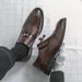 New Fashion Men's British Black Business Casual Loafer Shoes Daily Driving Office Leather Shoes One Foot Pedal Lazy Brown Banquet Dress Wedding Men's_vogvips.com