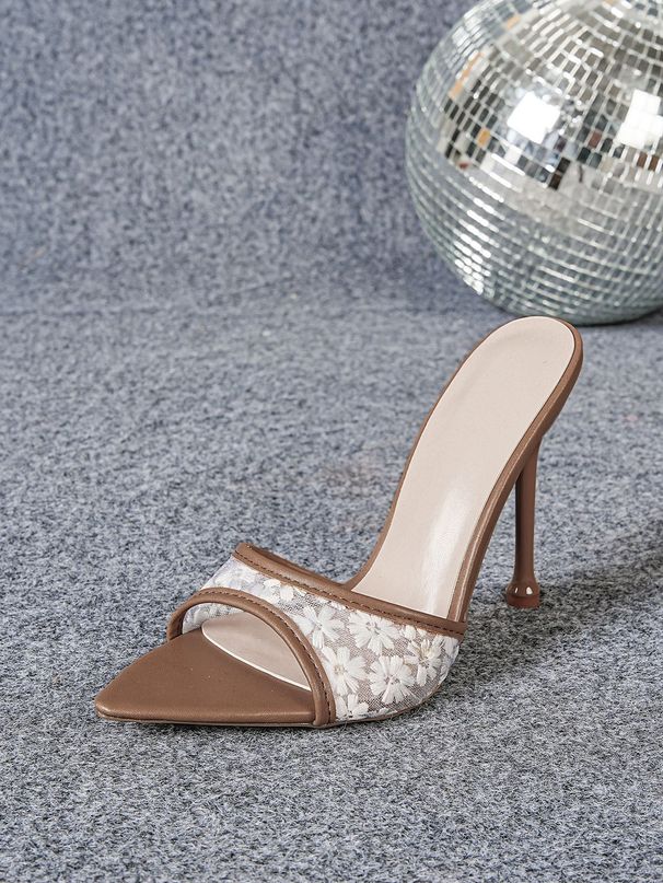 Elegant French Style Pointed Toe Mesh Stiletto High Heels Spring Sexy Open Toe Women's Slippers_vogvips.com