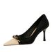9283-A2 European And American Style Banquet Women's Thin High Heel Shallow Mouth Color Block Pointed Toe Metal Chain_vogvips.com