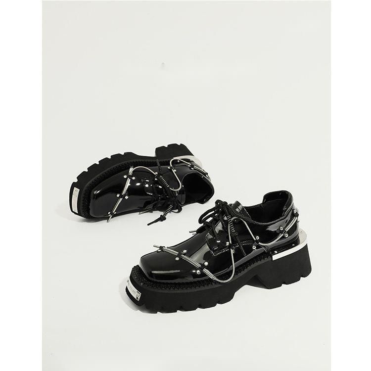 British-style Niche Derby For Women, Designer Leather Shoes With Spring Mechanism, 2024 New Vintage Square-toed_vogvips.com