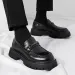 New Style Thick Sole Height Increasing Men Broad Round Toe Casual Patent Leather Shiny Surface Chunky Heel Trendy Shoes_vogvips.com