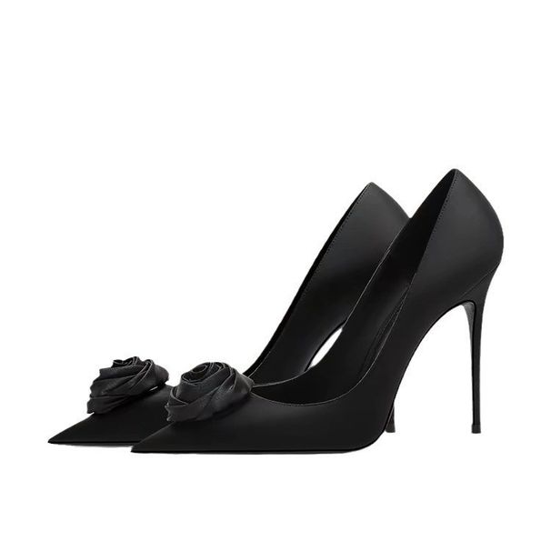 Women's Elegant Champagne Satin Wedding Shoes With Rose Detail Pointed Toe High Heels For Bridal Party Formal Occasions_vogvips.com