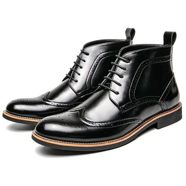 Euro Step Boots British Carved Men's Pointed Toe Brogue Leather Shoes Men Trendy_vogvips.com