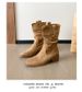 Retro 2025.1 Autumn/Winter New Round-toed Suede Pleated Chunk-heeled Mid-calf Boots_vogvips.com