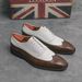 New Black And White Color-block Carved Brick Men's Shoes For Men's Business Leather British Derby Shoes Pointed Toe Banquet Wedding Leather Shoes_vogvips.com