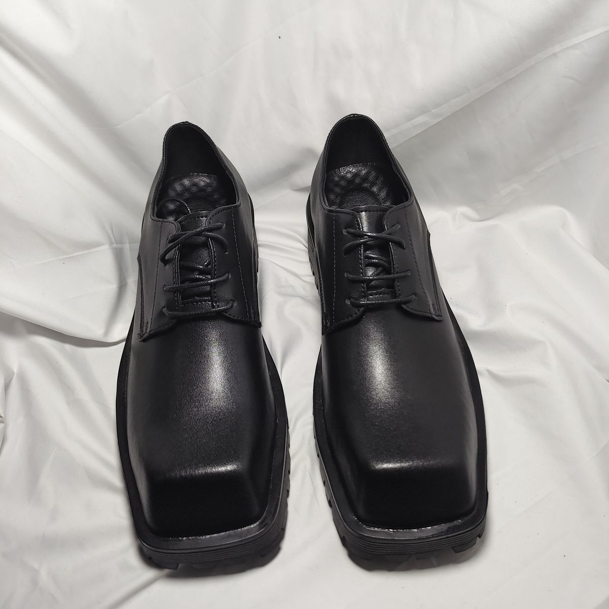Men's Square Toe Derby Shoes - Genuine Leather Upper, Rubber Sole, Fashionable Low-Cut Business Casual Shoes With Thick Sole For All Seasons_vogvips.com