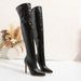 Women's Knee-High Stiletto Boots – Chic Black PU Leather With Crocodile Embossed Design Crocodile Embossed Pattern Over The Knee Stiletto Heels_vogvips.com