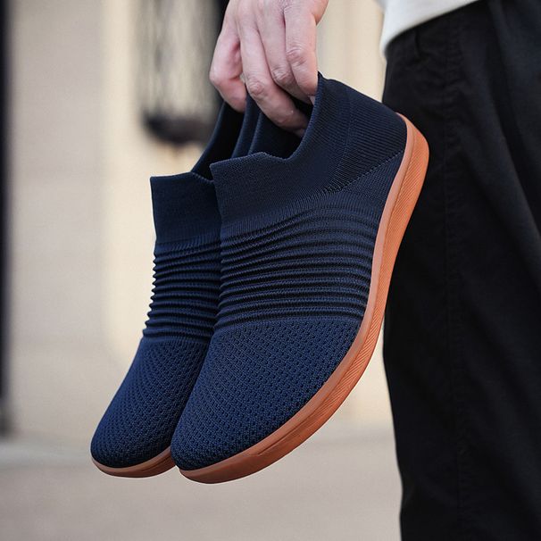 Men's Large Size Men's Shoes New Wide Head Flying Woven Mesh Socks Shoes Low Top Fashion Trend Casual Sports Shoes Vacation Walking Shoes_vogvips.com