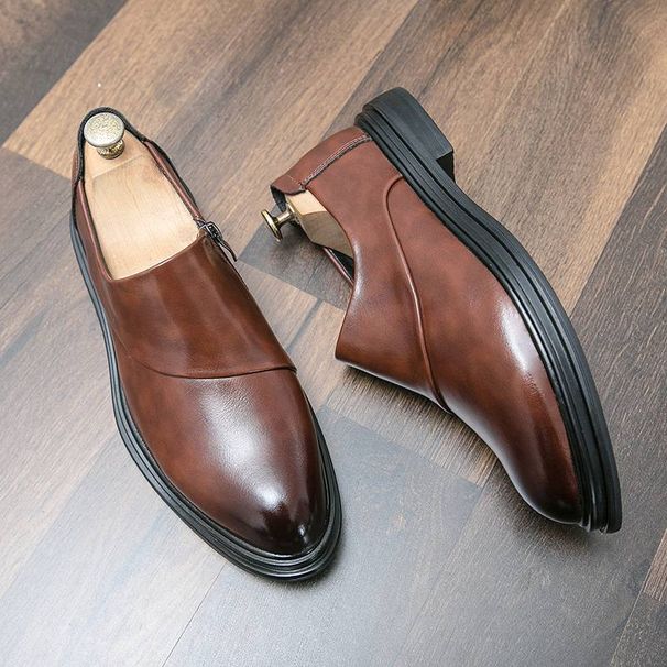 New Fashion Brown Business Casual Loafer Shoes For Men Black Formal Leather Shoes For Daily Office Casual Men's Shoes For One Foot Banquet Dress Weddi_vogvips.com