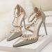 Damen Pumps Sexy Nachtclub Stiletto High Heels Für Frauen Mit Flacher Öffnung, Spitznieten, Hohlriemen, Damenschuhe_vogvips.com