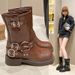 Martin Boots Women's British Style New Spring And Autumn Single Boots Belt Buckle Thick Heel Short Boots Retro Knight Cow Boots_vogvips.com