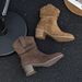 Cameido Women's Retro Pointed Toe Chunky Heel Western Boots With Suede Folded Pile In Mocha Brown For Autumn And Winter_vogvips.com