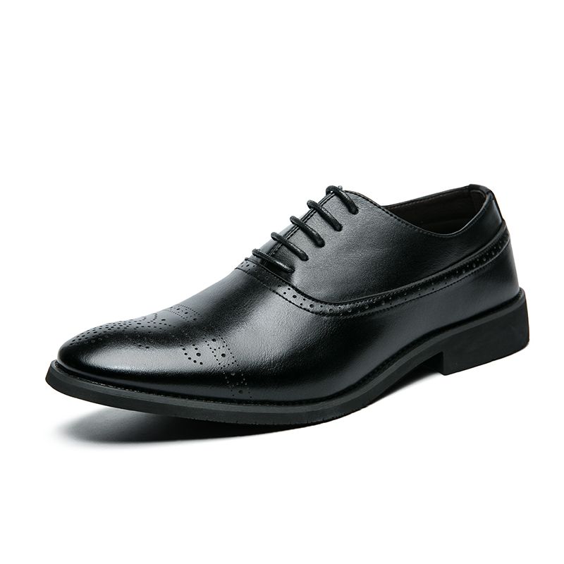 New Black And White Color-block Carved Brick Men's Shoes For Men's Business Leather British Derby Shoes Pointed Toe Banquet Wedding Leather Shoes_vogvips.com