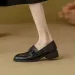 Women's Vintage Brown Leather Loafers Camellia Buckle Slip On Shoes Chunky Heel Casual Oxfords For Office Daily Wear_vogvips.com