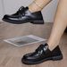 Thick Soled Lace Up Loafers For Women's Singles, New Lace Up Academy Versatile Black Loafers_vogvips.com
