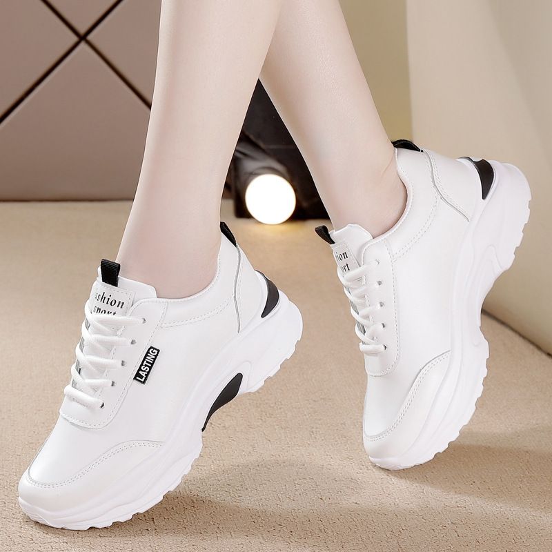 Korean-style New Dad Sneakers For Women, 2026 Spring, Student Running Sports Casual Shoes, Breathable Leather, Street_vogvips.com