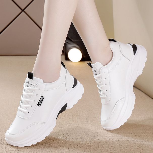 Korean-style New Dad Sneakers For Women, 2026 Spring, Student Running Sports Casual Shoes, Breathable Leather, Street_vogvips.com