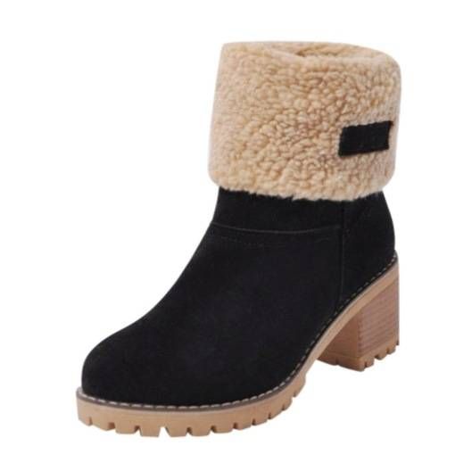 Women's Chunky Heel Boots – Suede Mid-Calf Winter Boots (Water-Resistant & Non-Slip)_vogvips.com