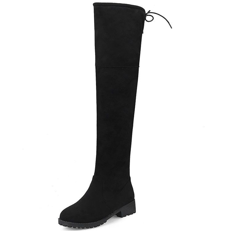 Over-the-Knee Long For Women, Stretch Slimming Plus Size Suede Women's Boots, Sizes 40-46, Back Lace-Up Riding Boots Z8_vogvips.com