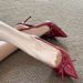 2025 New Spring/Summer High-Heeled In Wine Red Patent Leather For Women, Bowknot Pointed Toe Shallow Thin Heel Sandals_vogvips.com