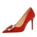 3265-K75 European And American Fashion Heels Stiletto Satin Shallow Square Buckle Sparkling Rhinestone Pointed Toe High_vogvips.com