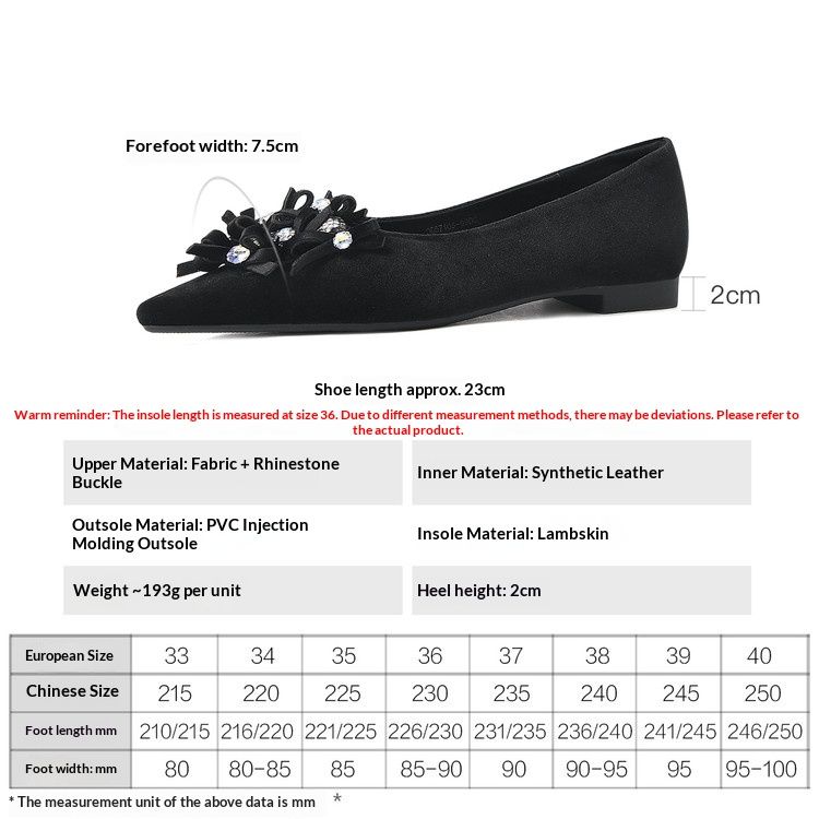 Cameido Retro Velvet Pointed Toe Flats For Women Spring Crystal Bow Shallow Mouth Fashion Shoes_vogvips.com