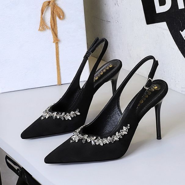 High Heels Thin Heel Pointed Rhinestone Shallow Mouth Suede Back Empty Rear Strap Super High Heel Single Shoes_vogvips.com