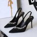 High Heels Thin Heel Pointed Rhinestone Shallow Mouth Suede Back Empty Rear Strap Super High Heel Single Shoes_vogvips.com