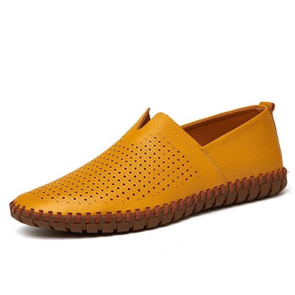Cross-border Large-sized One-legged Men's Shoes, Hand-stitched Men's Bean Shoes, Spring And Summer Top-grain Cowhide Perforated Men's Leather Shoes_vogvips.com