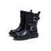 Versatile Black Leather Short Boots For Women In Autumn And Winter With Metal Buckle And Low Heel, Japanese Salt Retro Short Boots_vogvips.com