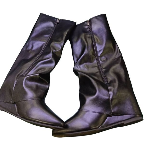 Stacked Shaft Knight Boots - 7CM Chunky Heel Pointed Toe Boots For Women | Retro British Style | Side-Zip Ankle Boots | Winter-Ready Fleece Lining_vogvips.com