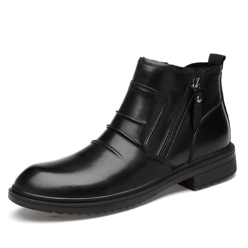 Medium Help Dress Leather Shoes Casual Short Boots Tide Side Zipper Leather Boots Snow Warm Boots_vogvips.com