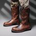 Amekaji High Tube Work Men's Style Western Cowboy Trendy Motorcycle Riding Boots 6091_vogvips.com