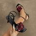 Factory Direct Sales Cross-border Foreign Trade Women's High-heeled Shoes, Iridescent Rose Orchid PU Leather Square-toed_vogvips.com