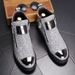 European Warm Series Fashion Short High-top Sneakers Single British Style Height-increasing Martin Boots Hairstylist Leather Sequin Men's_vogvips.com