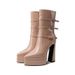 Square Head Waterproof Platform Platform High Heel Naked Boots With Thick Heel In Line With Women_vogvips.com
