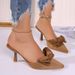 French Style High Niche Peep Bowknot Sandals Fairy Shoes New Summer Thin Heel Pointed Toe Mules_vogvips.com