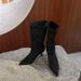 Women's Stacked Heel Western Boots - Mid Calf Cowboy Boots With Pointed Toe & Stitching Detail, Slenderizing Fashion Boots In Beige/Black"_vogvips.com