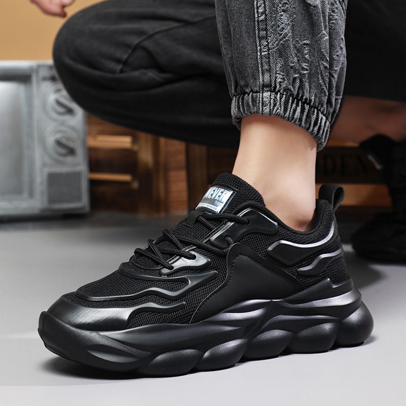 Autumn New Men's Mesh Breathable Dad Thick Sole Black Warrior Sports Trendy Tagram Casual Shoes_vogvips.com