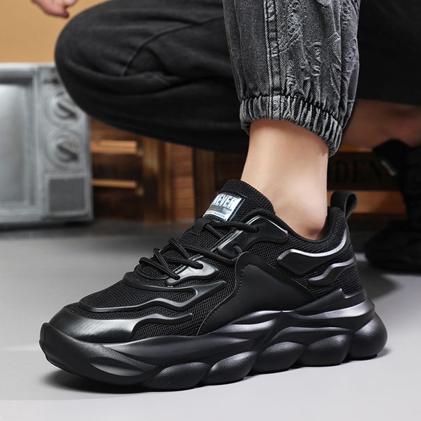 Autumn New Men's Mesh Breathable Dad Thick Sole Black Warrior Sports Trendy Tagram Casual Shoes_vogvips.com