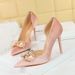 1363-K79 Banquet High Heels Shallow Mouth Pointed Thickened Suede Side Hollow Pearl Water Diamond Buckle Bow Single Shoe_vogvips.com