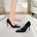 Temperament Pointed French Women's High Versatile For Daily Casual Wear, Shallow Mouthed Fashion, Slim Heels, Rhinestone_vogvips.com