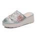 Thick Sole With Sloping Heels, Fashionable Bun Half Support Fabric, Mesh Embroidered Shoes, Sandals, And Slippers For_vogvips.com
