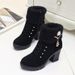 2024 Winter New High Heel Martin Knitted Ankle With Buckle Short Boots Side Zipper Women's Shoes_vogvips.com