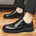 Euro Step New Men's Suit Leather Autumn British Style Business Formal Brogue Thick Casual Shoes Soft Sole Black_vogvips.com