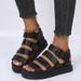 plus Size Women's Platform Sandals round Toe Leather Upper Roman Style One Strap Sandals_vogvips.com