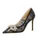 1963-H19 European And American Style Sexy Party High-heeled For Women, Lace Mesh With Rhinestone Bow, Pointed Toe_vogvips.com