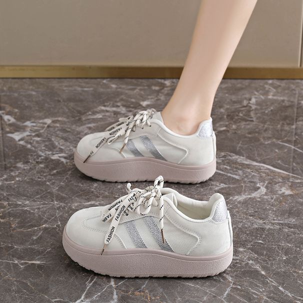 Women's Lightweight Leather Training Shoes With Mesh Lining, Round Toe, Low Heel, Solid Color, Spring Summer Breathable Casual Footwear_vogvips.com